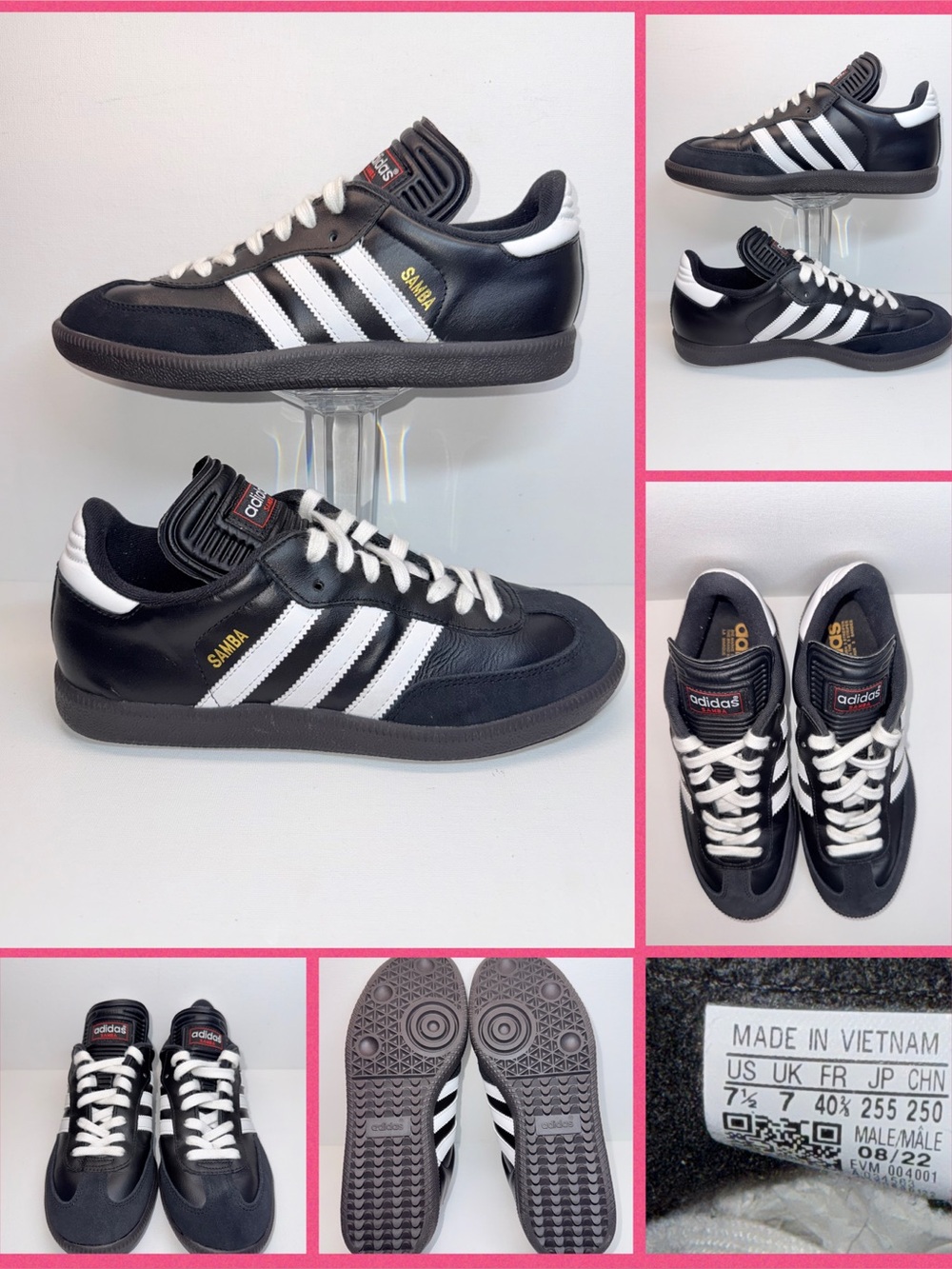 ADIDAS SAMBA  INDOOR SOCCER Black White Leather Sneakers